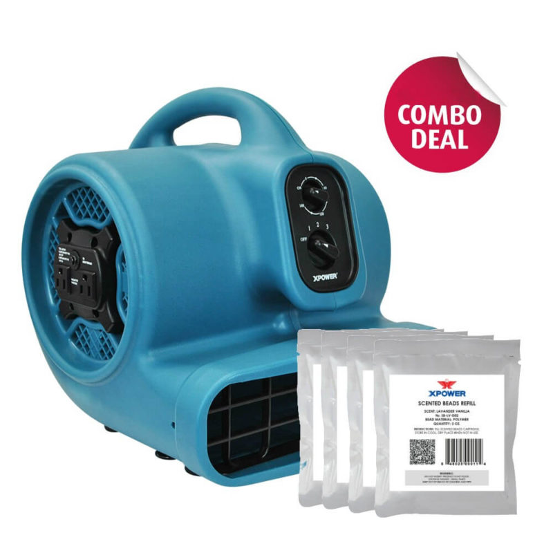 XPOWER P-450AT Scented Air Mover with Timer, Power Outlets & 5 Aroma Beads Sample Packs